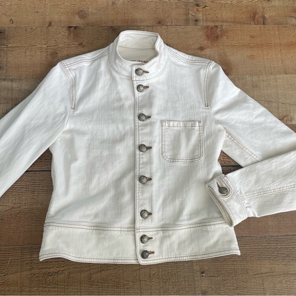 Lauren Jeans Ralph Lauren White Denim Mandarin Collar Jean Jacket White MEDIUM